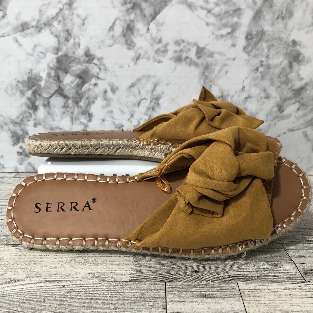 Serra Flat Sandals Womens Size 7 Slip On Mustard Yellow Knotted Bow